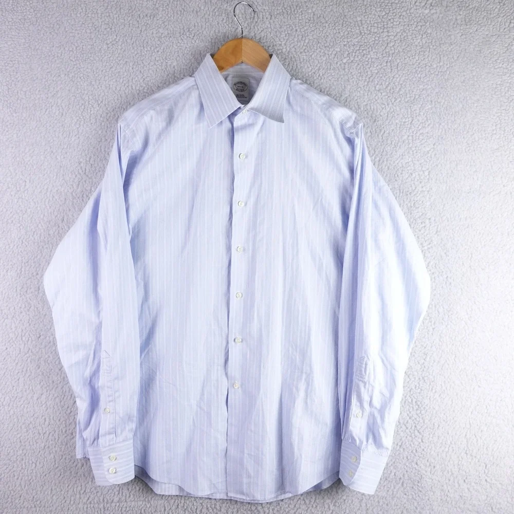 Brooks Brothers Mens 16.5 36 Blue White Striped‎ Cotton Dress Shirt Made in USA